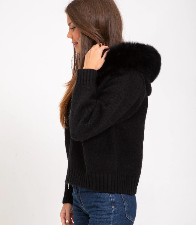 Women's Zip Up Jacket in Cropped Faux Fur with Hood