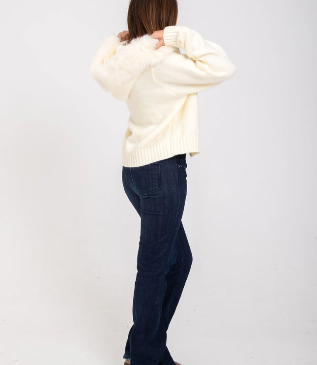 Women's Zip Up Jacket in Cropped Faux Fur with Hood