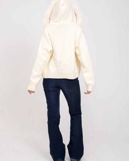 Women's Zip Up Jacket in Cropped Faux Fur with Hood