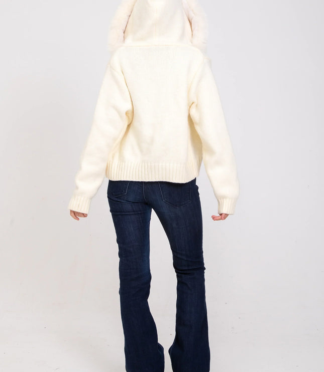 Women's Zip Up Jacket in Cropped Faux Fur with Hood