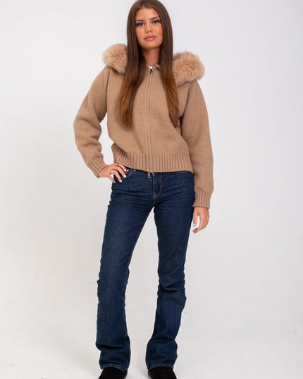 Women's Zip Up Jacket in Cropped Faux Fur with Hood
