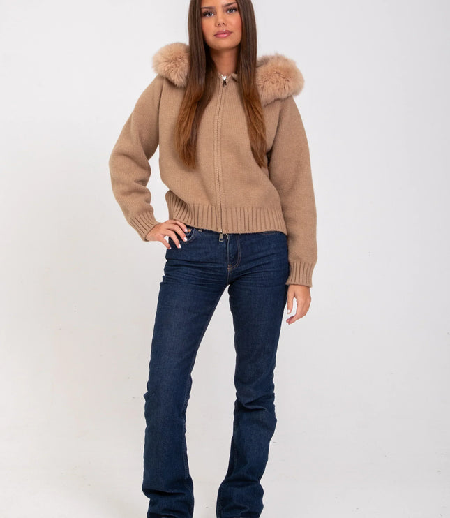 Women's Zip Up Jacket in Cropped Faux Fur with Hood