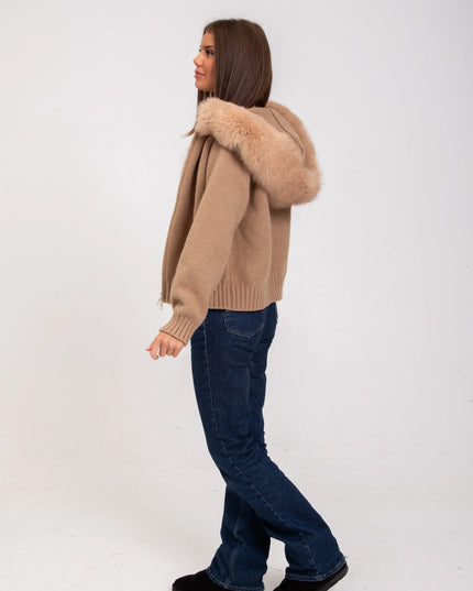 Women's Zip Up Jacket in Cropped Faux Fur with Hood