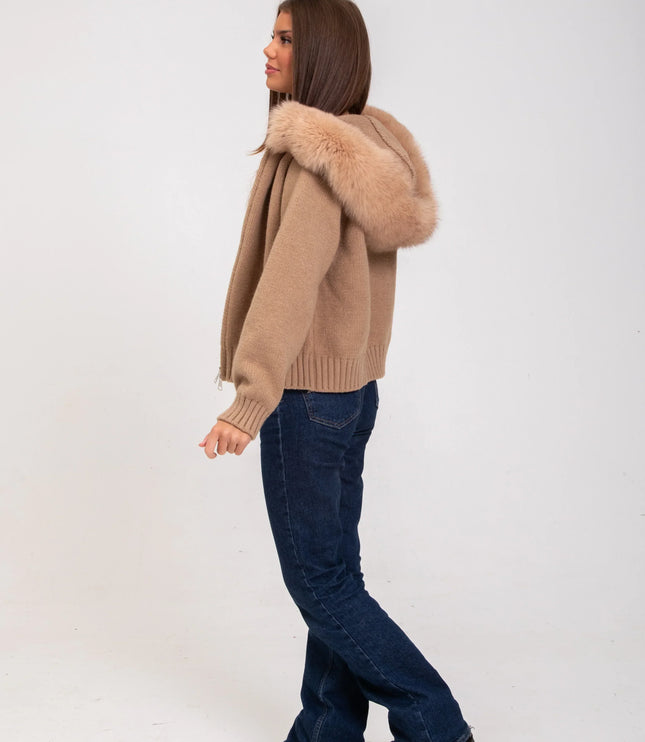 Women's Zip Up Jacket in Cropped Faux Fur with Hood