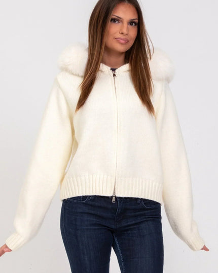 Women's Zip Up Jacket in Cropped Faux Fur with Hood