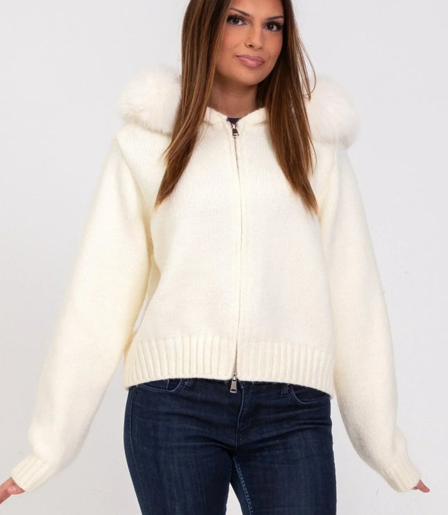 Women's Zip Up Jacket in Cropped Faux Fur with Hood