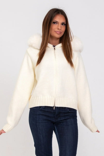 Women's Zip Up Jacket in Cropped Faux Fur with Hood
