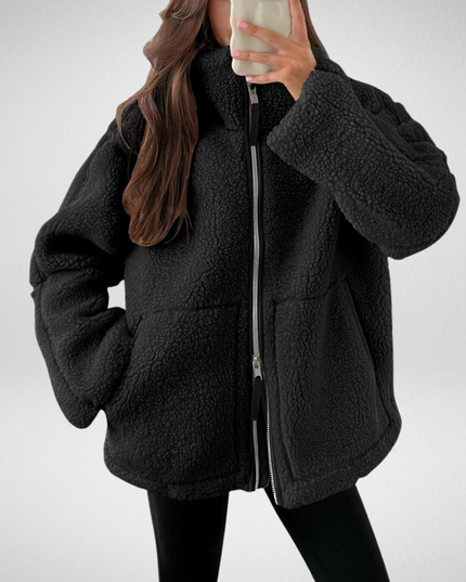 Women's Zip Up Jacket in Teddy Sherpa Fleece, Oversized