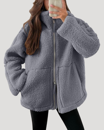 Women's Zip Up Jacket in Teddy Sherpa Fleece, Oversized