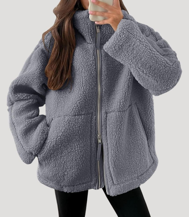 Women's Zip Up Jacket in Teddy Sherpa Fleece, Oversized