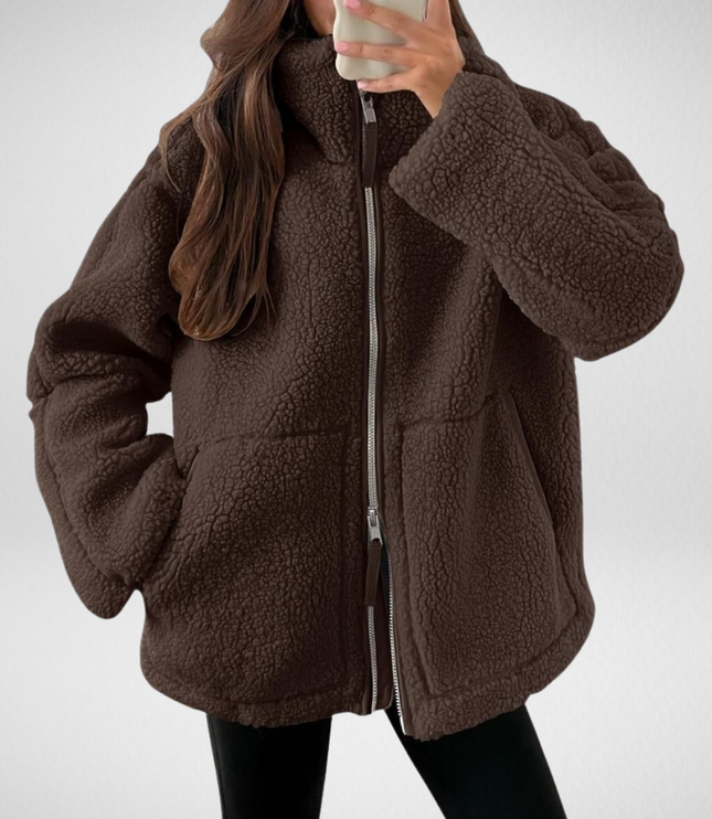 Women's Zip Up Jacket in Teddy Sherpa Fleece, Oversized