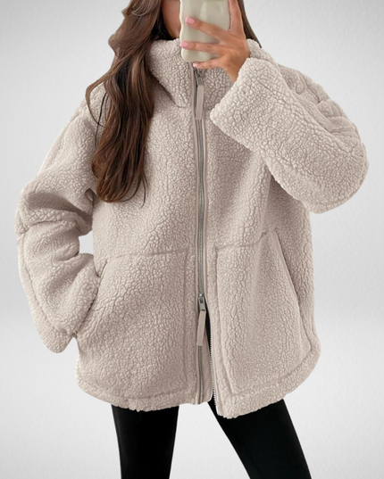 Women's Zip Up Jacket in Teddy Sherpa Fleece, Oversized