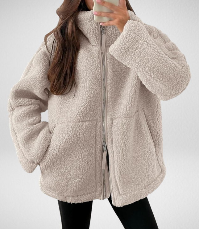 Women's Zip Up Jacket in Teddy Sherpa Fleece, Oversized