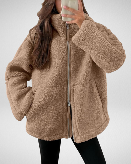 Women's Zip Up Jacket in Teddy Sherpa Fleece, Oversized