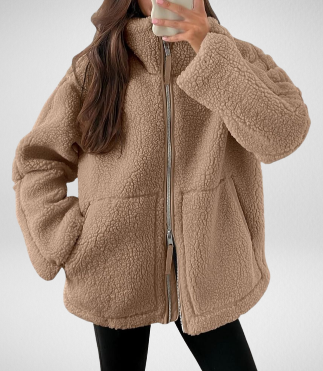 Women's Zip Up Jacket in Teddy Sherpa Fleece, Oversized