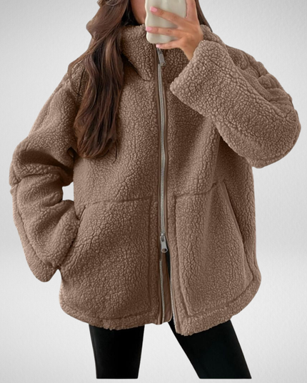 Women's Zip Up Jacket in Teddy Sherpa Fleece, Oversized