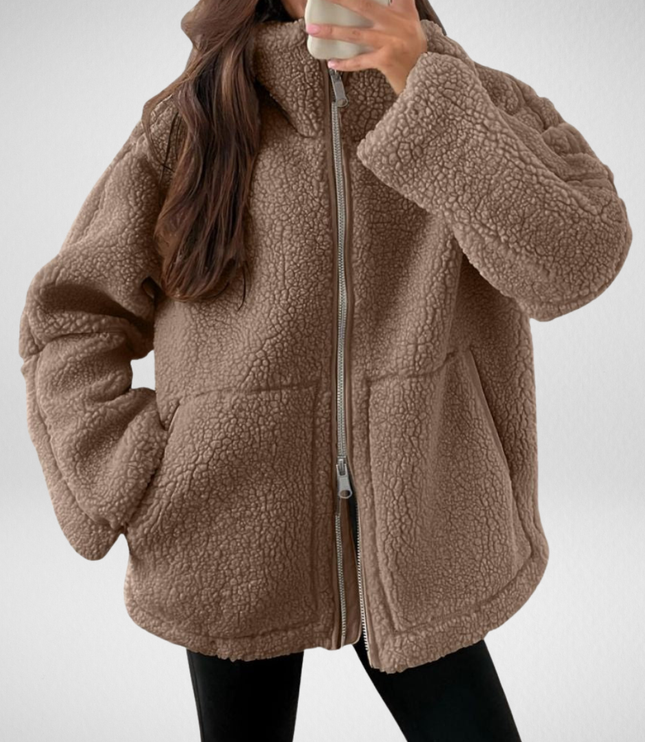 Women's Zip Up Jacket in Teddy Sherpa Fleece, Oversized