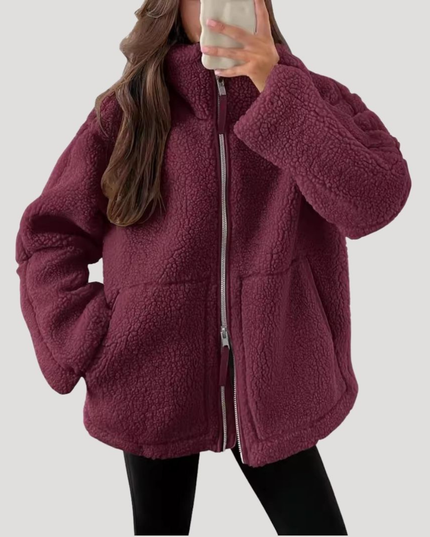 Women's Zip Up Jacket in Teddy Sherpa Fleece, Oversized