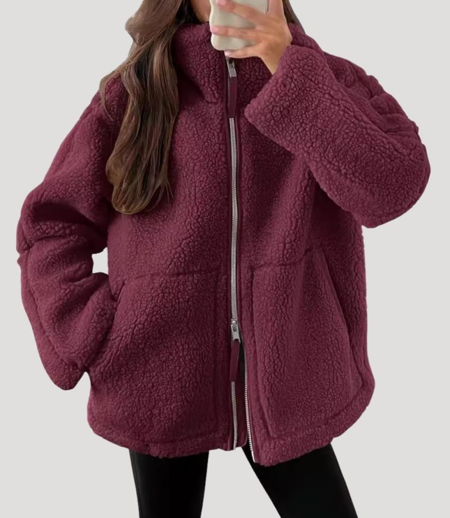 Women's Zip Up Jacket in Teddy Sherpa Fleece, Oversized